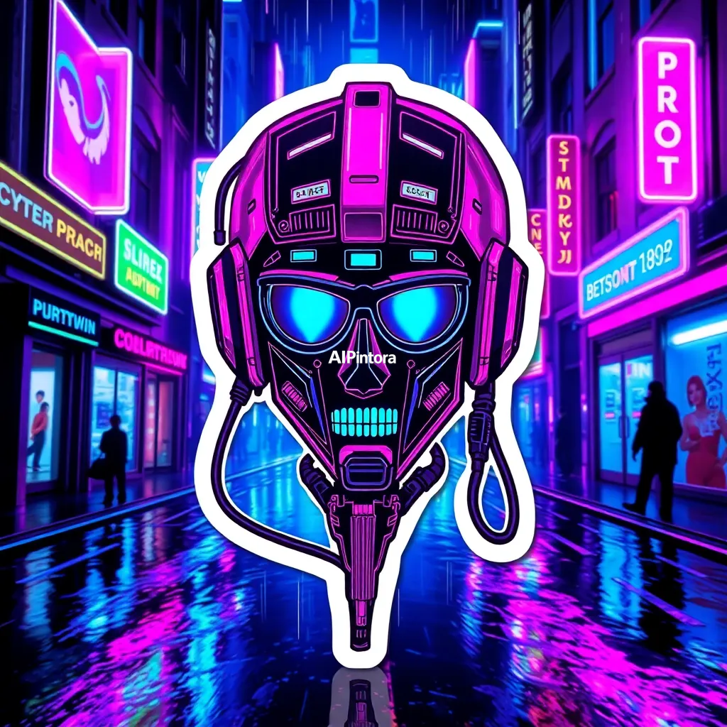 premium die-cut sticker illustration of cyberpunk Perrot artwork, neon city lights, futuristic technology, holographic glow, rainy street reflections, electric blue and purple lighting, sci fi atmosphere, masterpiece, best quality, ultra detailed, 8k, sharp focus, cinematic lighting, highly detailed textures, award winning artwork, premium composition,
    isolated centered artwork,
    thick bold white outline,
    clean vector cartoon style,
    glossy sticker finish,
    vibrant high contrast colors,
    smooth shapes,
    cute collectible sticker aesthetic,
    printable sticker design,
    plain clean background,
    no mockup,
    no product photo,
    no background scene, 
    masterpiece,
    best quality,
    ultra detailed,
    sharp focus,
    cinematic lighting,
    professional color grading,
    highly detailed textures,
    clean composition,
    premium visual quality,
    award winning artwork,
    8k