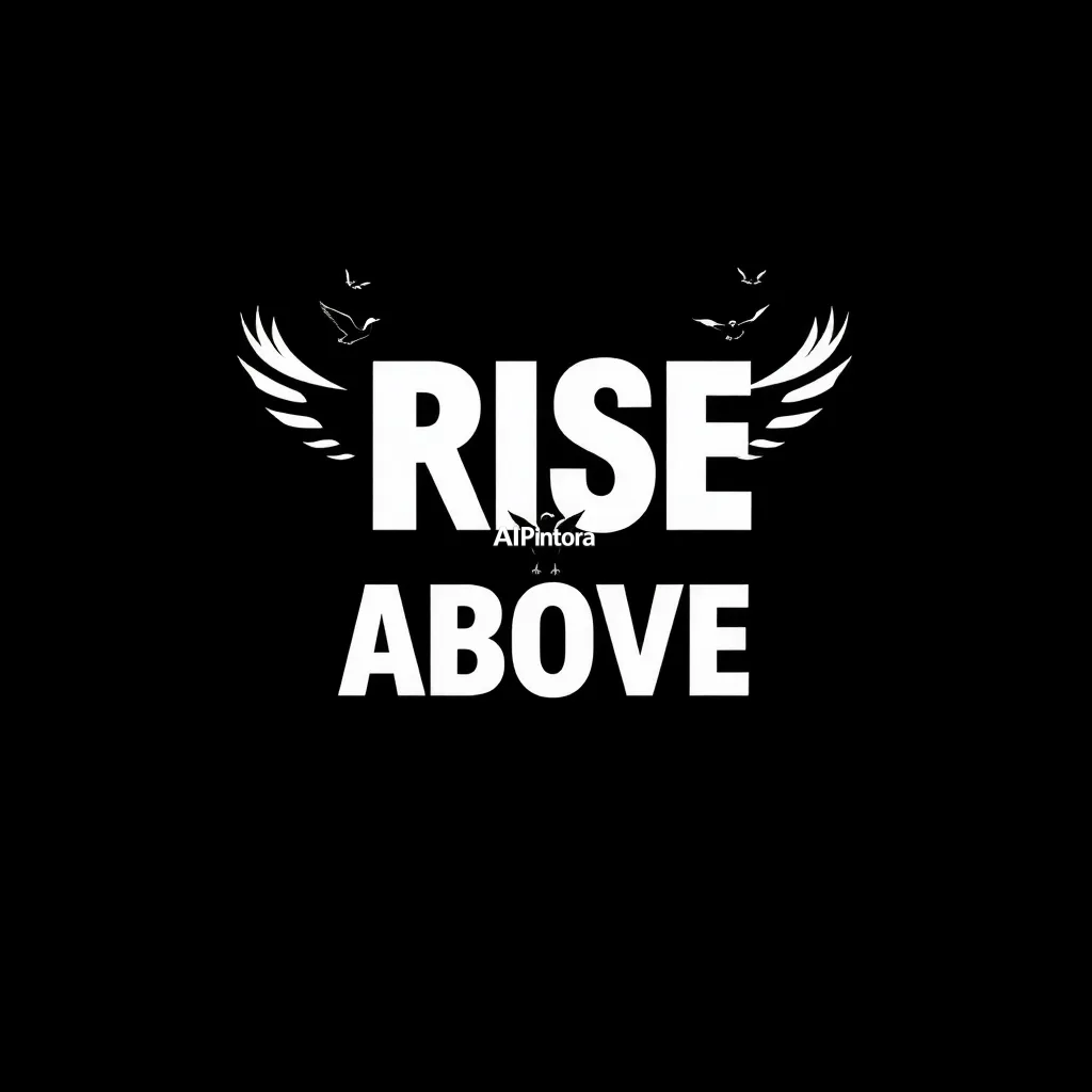 premium printable t-shirt graphic design featuring RISE ABOVE typography formed by flying birds,
    isolated centered artwork, strong silhouette, bold readable composition,
    streetwear apparel graphic, merch by amazon style, commercial print ready,
    high contrast illustration, clean edges, limited background,
    easy background removal, poster quality apparel artwork,
    no model, no person wearing shirt, no t-shirt mockup, no product photo,
    no room background, no messy background, no random extra objects,
    no shadows on background, masterpiece, best quality, ultra detailed, sharp focus, cinematic lighting, volumetric lighting, depth of field, global illumination, professional color grading, hyper detailed textures, clean composition, premium visual quality, award winning artwork, 8k