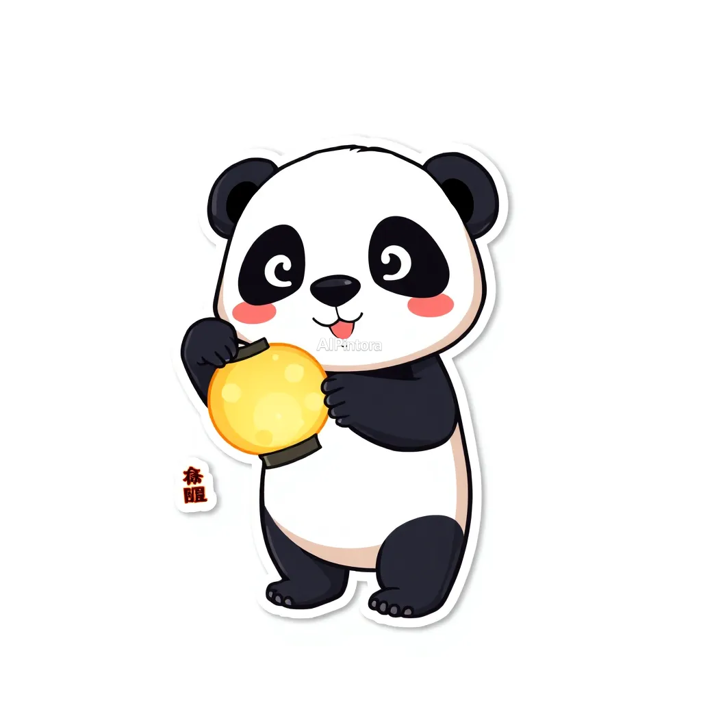 premium die-cut vinyl sticker illustration of cute panda sticker holding a glowing moon lantern,
    centered isolated artwork, thick bold white outline, glossy sticker finish,
    clean vector cartoon style, cute collectible design, etsy bestseller sticker style,
    vibrant colors, simple readable silhouette, smooth shapes,
    printable sticker pack quality, plain clean background,
    no mockup, no product photo, no background scene, no complex environment, masterpiece, best quality, ultra detailed, sharp focus, cinematic lighting, volumetric lighting, depth of field, global illumination, professional color grading, hyper detailed textures, clean composition, premium visual quality, award winning artwork, 8k