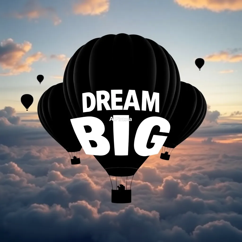 premium printable t-shirt graphic design featuring DREAM BIG typography floating among hot air balloons and clouds,
    isolated centered artwork, strong silhouette, bold readable composition,
    streetwear apparel graphic, merch by amazon style, commercial print ready,
    high contrast illustration, clean edges, limited background,
    easy background removal, poster quality apparel artwork,
    no model, no person wearing shirt, no t-shirt mockup, no product photo,
    no room background, no messy background, no random extra objects,
    no shadows on background, masterpiece, best quality, ultra detailed, sharp focus, cinematic lighting, volumetric lighting, depth of field, global illumination, professional color grading, hyper detailed textures, clean composition, premium visual quality, award winning artwork, 8k
