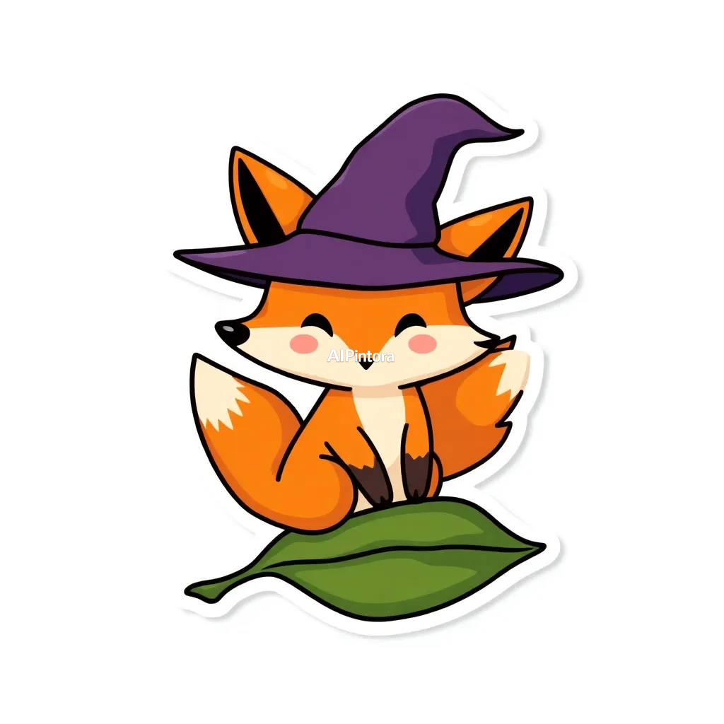 premium die-cut vinyl sticker illustration of cute fox sticker wearing a wizard hat and flying on a leaf,
    centered isolated artwork, thick bold white outline, glossy sticker finish,
    clean vector cartoon style, cute collectible design, etsy bestseller sticker style,
    vibrant colors, simple readable silhouette, smooth shapes,
    printable sticker pack quality, plain clean background,
    no mockup, no product photo, no background scene, no complex environment, masterpiece, best quality, ultra detailed, sharp focus, cinematic lighting, volumetric lighting, depth of field, global illumination, professional color grading, hyper detailed textures, clean composition, premium visual quality, award winning artwork, 8k