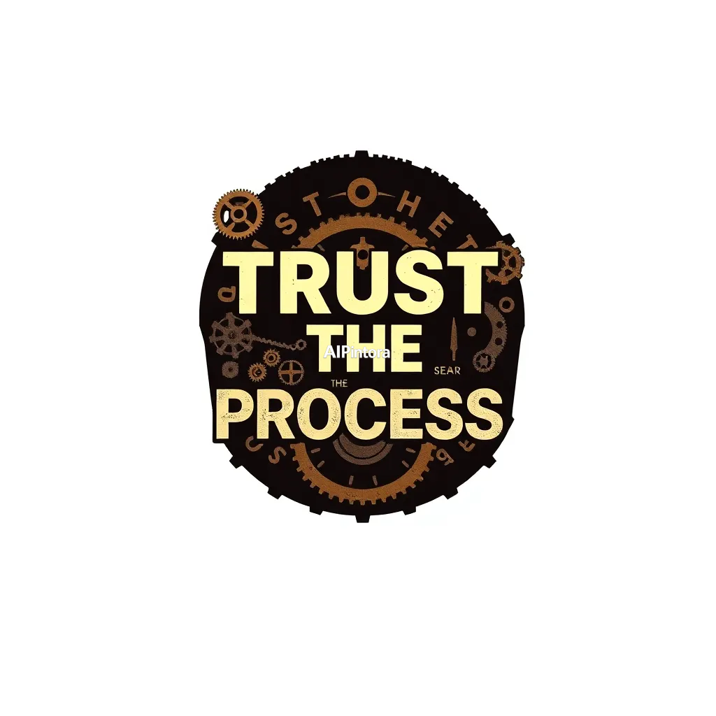 premium printable t-shirt graphic design featuring TRUST THE PROCESS typography built from gears and clockwork mechanisms,
    isolated centered artwork, strong silhouette, bold readable composition,
    streetwear apparel graphic, merch by amazon style, commercial print ready,
    high contrast illustration, clean edges, limited background,
    easy background removal, poster quality apparel artwork,
    no model, no person wearing shirt, no t-shirt mockup, no product photo,
    no room background, no messy background, no random extra objects,
    no shadows on background, masterpiece, best quality, ultra detailed, sharp focus, cinematic lighting, volumetric lighting, depth of field, global illumination, professional color grading, hyper detailed textures, clean composition, premium visual quality, award winning artwork, 8k