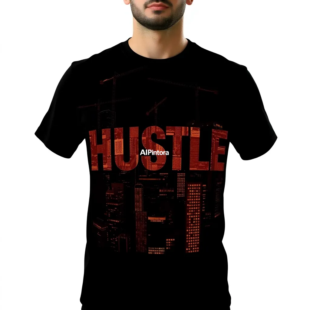 premium printable t-shirt graphic design featuring HUSTLE typography built from skyscrapers under construction,
    isolated centered artwork, strong silhouette, bold readable composition,
    streetwear apparel graphic, merch by amazon style, commercial print ready,
    high contrast illustration, clean edges, limited background,
    easy background removal, poster quality apparel artwork,
    no model, no person wearing shirt, no t-shirt mockup, no product photo,
    no room background, no messy background, no random extra objects,
    no shadows on background, masterpiece, best quality, ultra detailed, sharp focus, cinematic lighting, volumetric lighting, depth of field, global illumination, professional color grading, hyper detailed textures, clean composition, premium visual quality, award winning artwork, 8k