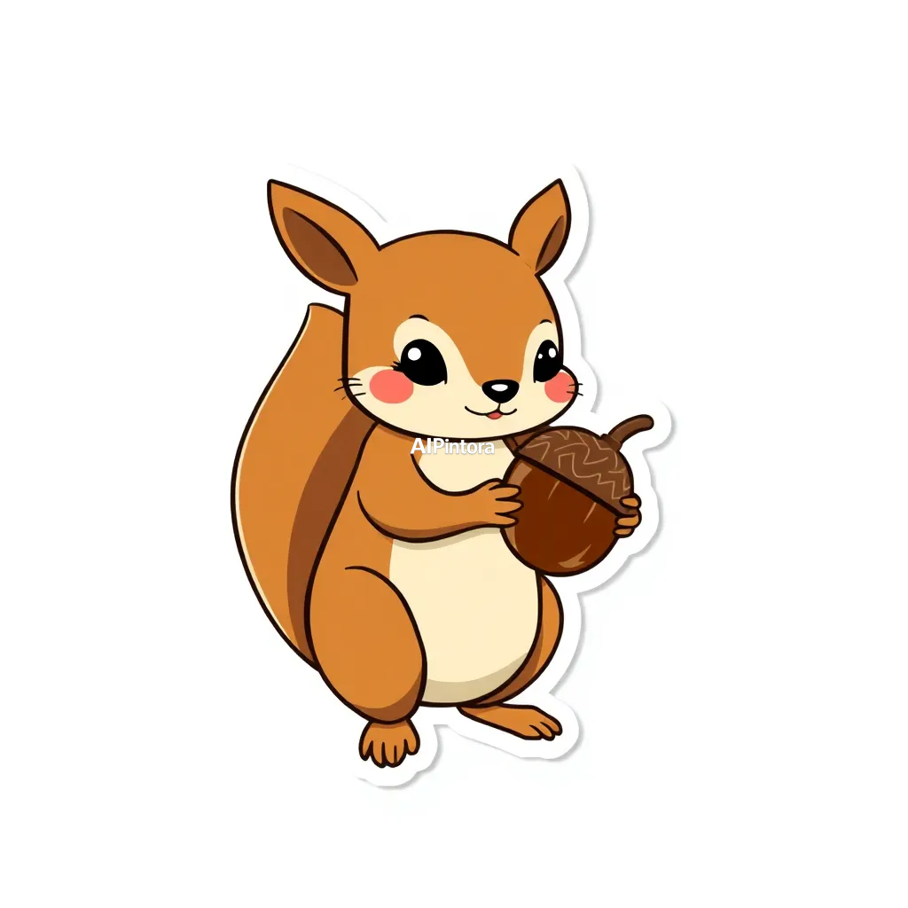 premium die-cut vinyl sticker illustration of cute squirrel sticker carrying a crystal acorn,
    centered isolated artwork, thick bold white outline, glossy sticker finish,
    clean vector cartoon style, cute collectible design, etsy bestseller sticker style,
    vibrant colors, simple readable silhouette, smooth shapes,
    printable sticker pack quality, plain clean background,
    no mockup, no product photo, no background scene, no complex environment, masterpiece, best quality, ultra detailed, sharp focus, cinematic lighting, volumetric lighting, depth of field, global illumination, professional color grading, hyper detailed textures, clean composition, premium visual quality, award winning artwork, 8k