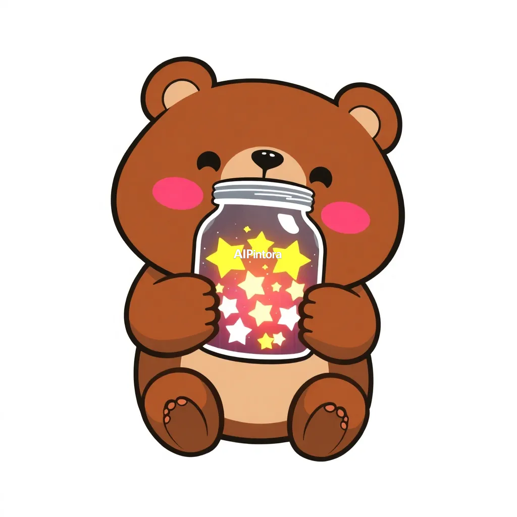 premium die-cut vinyl sticker illustration of cute bear sticker holding a jar of glowing stars,
    centered isolated artwork, thick bold white outline, glossy sticker finish,
    clean vector cartoon style, cute collectible design, etsy bestseller sticker style,
    vibrant colors, simple readable silhouette, smooth shapes,
    printable sticker pack quality, plain clean background,
    no mockup, no product photo, no background scene, no complex environment, masterpiece, best quality, ultra detailed, sharp focus, cinematic lighting, volumetric lighting, depth of field, global illumination, professional color grading, hyper detailed textures, clean composition, premium visual quality, award winning artwork, 8k