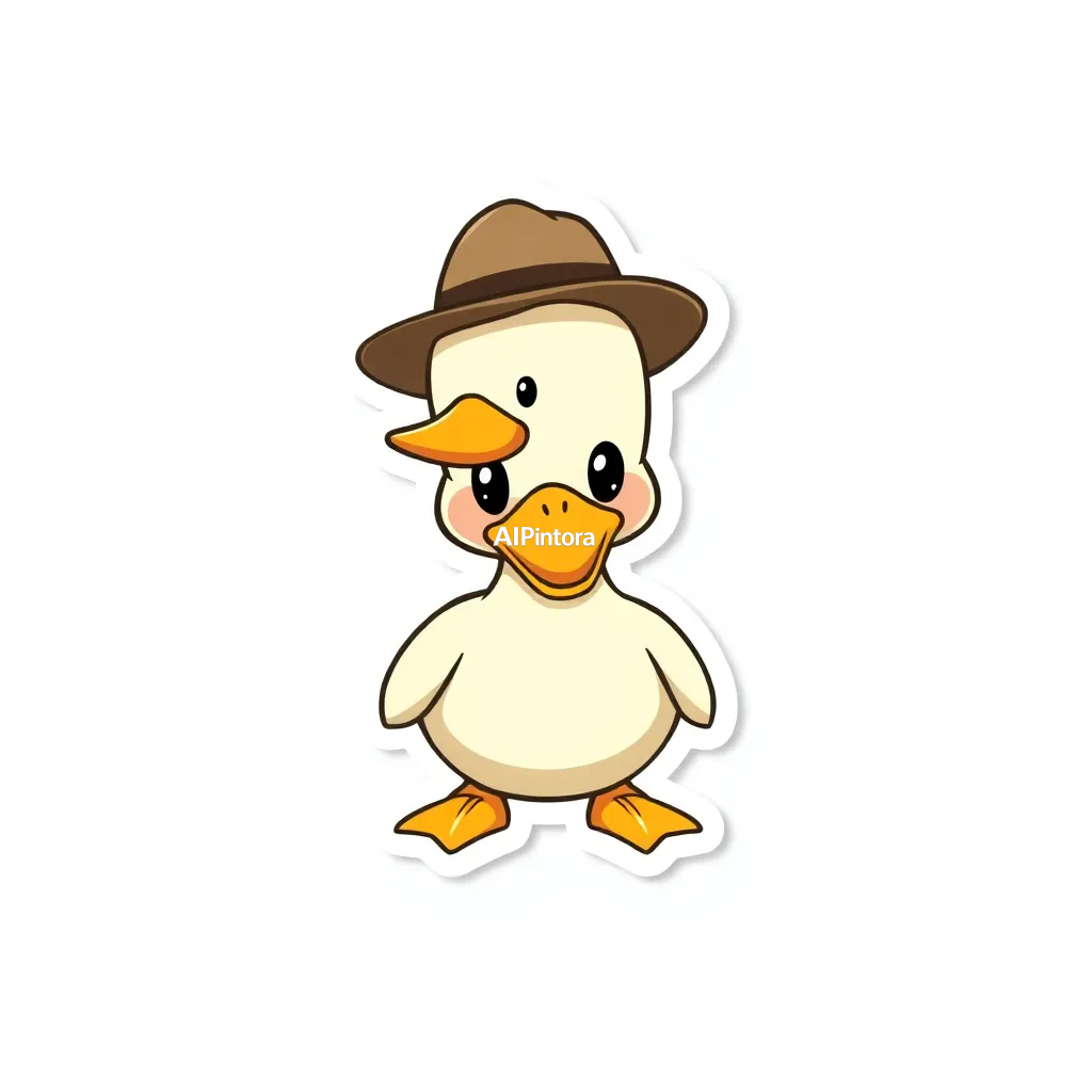 premium die-cut vinyl sticker illustration of cute duck sticker wearing a tiny explorer hat,
    centered isolated artwork, thick bold white outline, glossy sticker finish,
    clean vector cartoon style, cute collectible design, etsy bestseller sticker style,
    vibrant colors, simple readable silhouette, smooth shapes,
    printable sticker pack quality, plain clean background,
    no mockup, no product photo, no background scene, no complex environment, masterpiece, best quality, ultra detailed, sharp focus, cinematic lighting, volumetric lighting, depth of field, global illumination, professional color grading, hyper detailed textures, clean composition, premium visual quality, award winning artwork, 8k