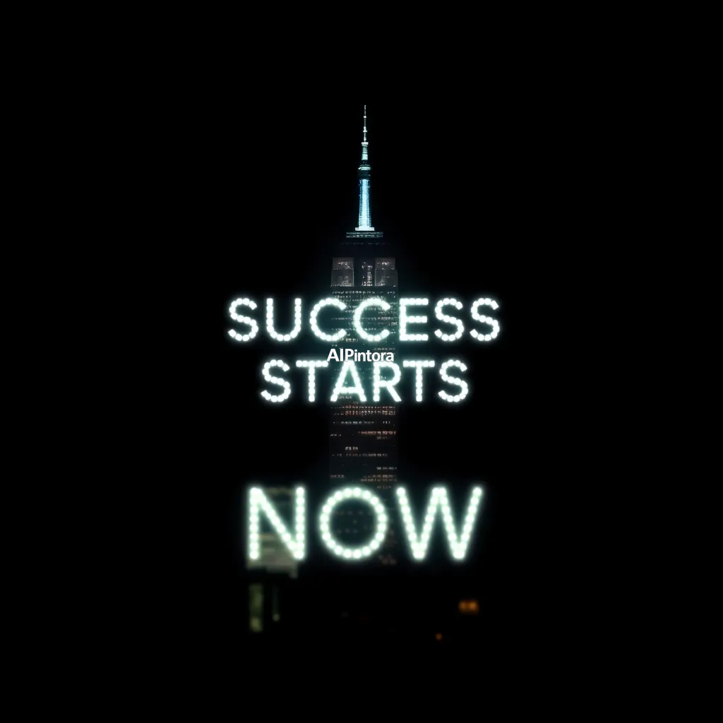 premium printable t-shirt graphic design featuring SUCCESS STARTS NOW typography made from glowing skyscraper lights,
    isolated centered artwork, strong silhouette, bold readable composition,
    streetwear apparel graphic, merch by amazon style, commercial print ready,
    high contrast illustration, clean edges, limited background,
    easy background removal, poster quality apparel artwork,
    no model, no person wearing shirt, no t-shirt mockup, no product photo,
    no room background, no messy background, no random extra objects,
    no shadows on background, masterpiece, best quality, ultra detailed, sharp focus, cinematic lighting, volumetric lighting, depth of field, global illumination, professional color grading, hyper detailed textures, clean composition, premium visual quality, award winning artwork, 8k