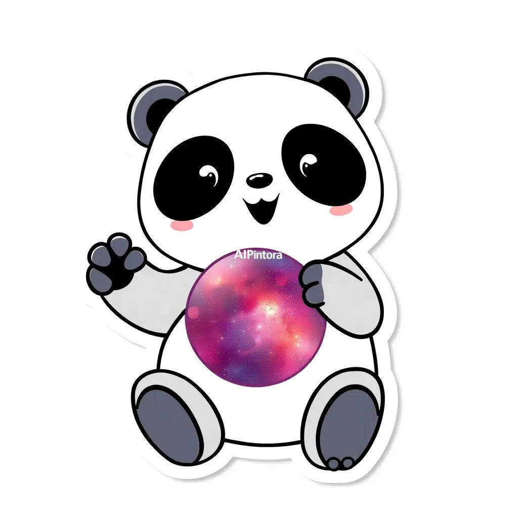 premium die-cut vinyl sticker illustration of cute panda sticker holding a floating galaxy,
    centered isolated artwork, thick bold white outline, glossy sticker finish,
    clean vector cartoon style, cute collectible design, etsy bestseller sticker style,
    vibrant colors, simple readable silhouette, smooth shapes,
    printable sticker pack quality, plain clean background,
    no mockup, no product photo, no background scene, no complex environment, masterpiece, best quality, ultra detailed, sharp focus, cinematic lighting, volumetric lighting, depth of field, global illumination, professional color grading, hyper detailed textures, clean composition, premium visual quality, award winning artwork, 8k