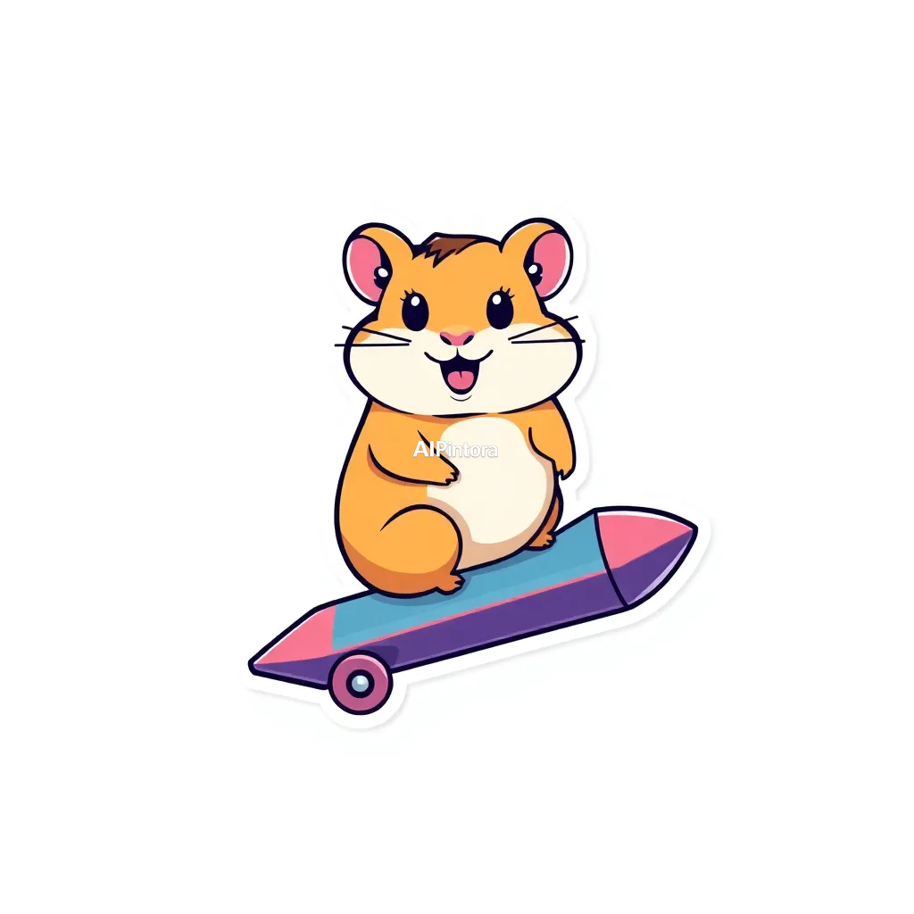 premium die-cut vinyl sticker illustration of cute hamster sticker riding a rocket skateboard,
    centered isolated artwork, thick bold white outline, glossy sticker finish,
    clean vector cartoon style, cute collectible design, etsy bestseller sticker style,
    vibrant colors, simple readable silhouette, smooth shapes,
    printable sticker pack quality, plain clean background,
    no mockup, no product photo, no background scene, no complex environment, masterpiece, best quality, ultra detailed, sharp focus, cinematic lighting, volumetric lighting, depth of field, global illumination, professional color grading, hyper detailed textures, clean composition, premium visual quality, award winning artwork, 8k
