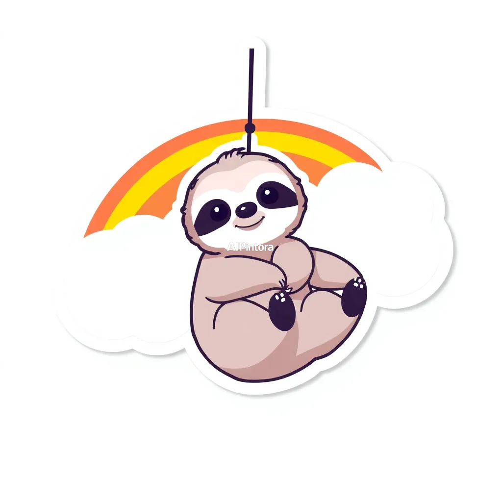 premium die-cut vinyl sticker illustration of cute sloth sticker hanging from a rainbow colored cloud,
    centered isolated artwork, thick bold white outline, glossy sticker finish,
    clean vector cartoon style, cute collectible design, etsy bestseller sticker style,
    vibrant colors, simple readable silhouette, smooth shapes,
    printable sticker pack quality, plain clean background,
    no mockup, no product photo, no background scene, no complex environment, masterpiece, best quality, ultra detailed, sharp focus, cinematic lighting, volumetric lighting, depth of field, global illumination, professional color grading, hyper detailed textures, clean composition, premium visual quality, award winning artwork, 8k