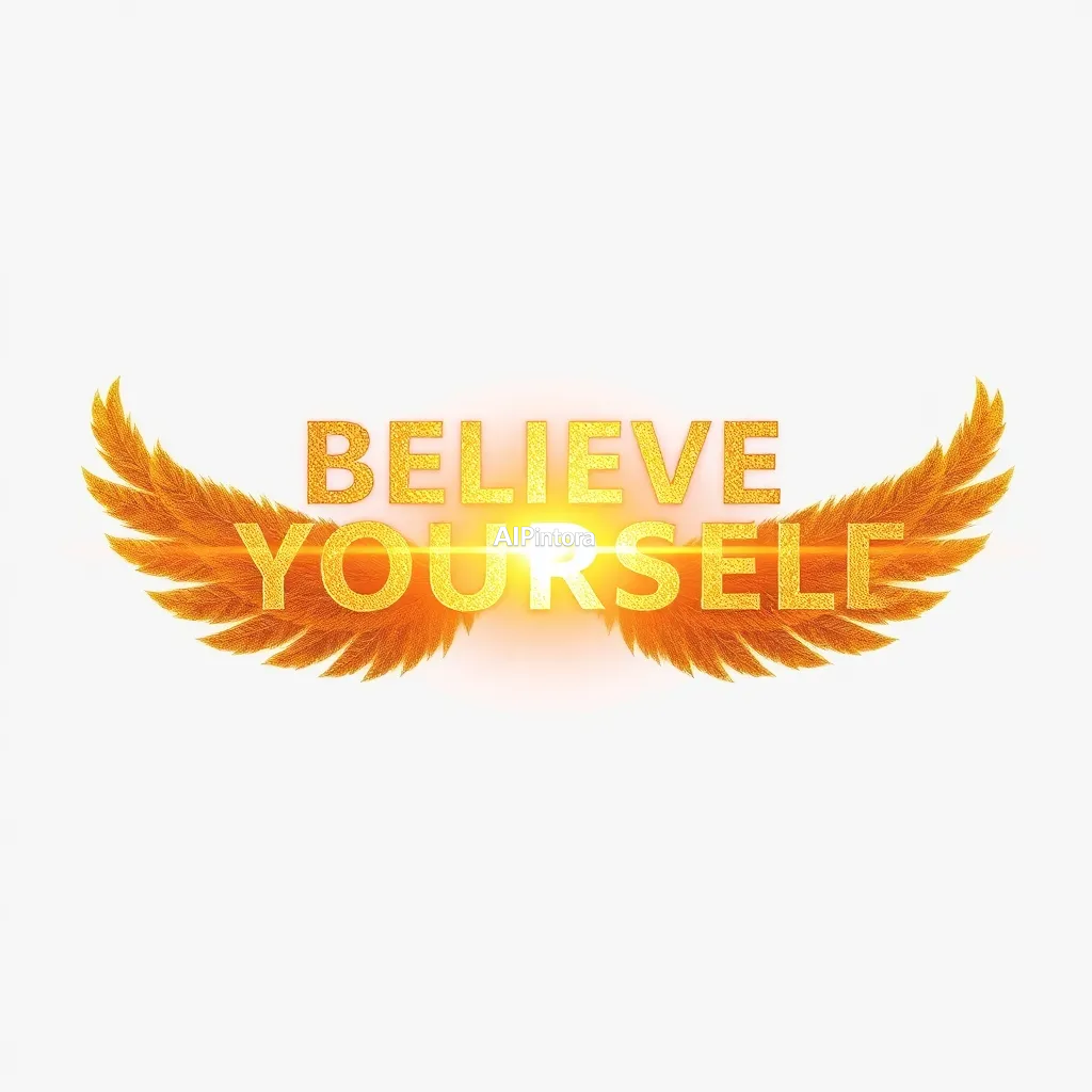 premium printable t-shirt graphic design featuring BELIEVE IN YOURSELF typography made from golden feathers and light,
    isolated centered artwork, strong silhouette, bold readable composition,
    streetwear apparel graphic, merch by amazon style, commercial print ready,
    high contrast illustration, clean edges, limited background,
    easy background removal, poster quality apparel artwork,
    no model, no person wearing shirt, no t-shirt mockup, no product photo,
    no room background, no messy background, no random extra objects,
    no shadows on background, masterpiece, best quality, ultra detailed, sharp focus, cinematic lighting, volumetric lighting, depth of field, global illumination, professional color grading, hyper detailed textures, clean composition, premium visual quality, award winning artwork, 8k